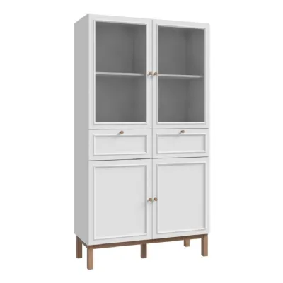 Wensley Display Cabinet with 2 Doors 2 Drawers and 2 Glass Doors in Light Grey and Oak