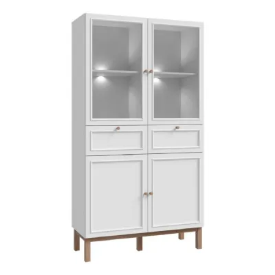 Wensley Display Cabinet with 2 Doors 2 Drawers and 2 Glass Doors in Light Grey and Oak inc LED Lighting