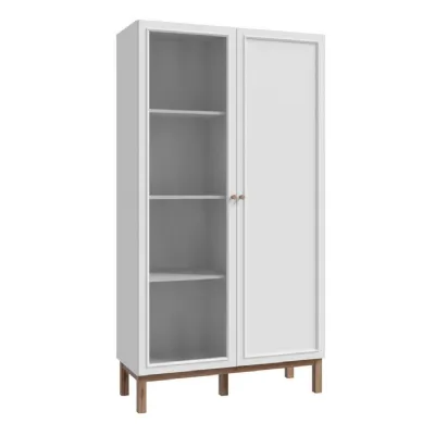 Wensley Display Cabinet with 1 Door and 1 Glass Door in Light Grey and Oak