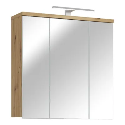 Veris 3 Door Mirrored Bathroom Cabinet with Integrated LED Lighting Artisan Oak and Light Grey