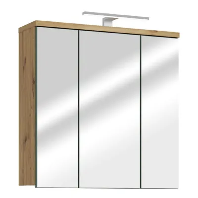 Veris 3 Door Mirrored Bathroom Cabinet with Integrated LED Lighting Artisan Oak and Sage Green