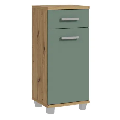 Veris Bathroom Cupboard with 1 Door & 1 Drawer in Artisan Oak and Sage Green