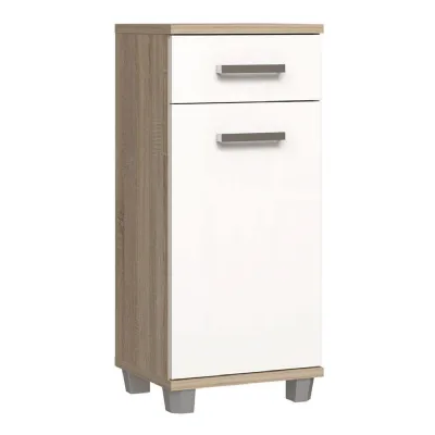 Veris Bathroom Cupboard with 1 Door & 1 Drawer in Sonoma Oak and White Gloss