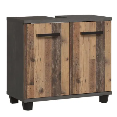 Veris Under Sink Vanity Unit with 2 Doors in Walnut and Dark Grey