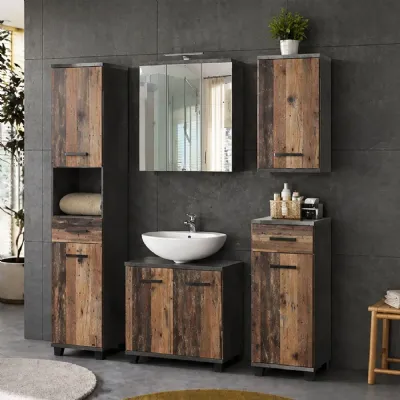 Veris 5 Piece Bathroom Set Walnut & Dark Grey