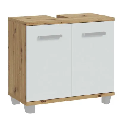 Veris Under Sink Vanity Unit with 2 Doors in Artisan Oak and Light Grey Doors