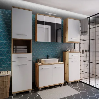 Veris 5 Piece Bathroom Set Artisan Oak & Light Grey Doors