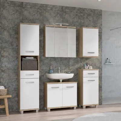 Veris 5 Piece Bathroom Set Sonoma Oak & White High Gloss