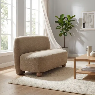 Mocha Fabric 2 Seater Sofa Curved Wooden Feet