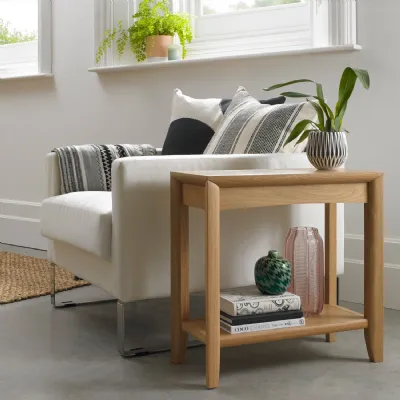Oak Rectangular Side End Table with Bottom Shelf