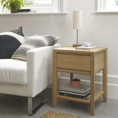 Oak Lamp Table with Drawer and Lower Shelf