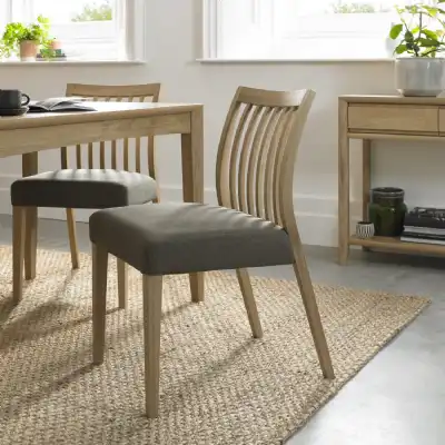 Pair of Oak Low Slat Back Dining Chairs Black Gold Fabric