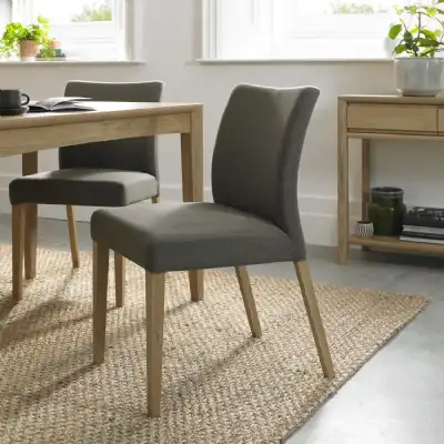Pair of Oak Gold and Black Fleck Fabric Dining Chairs