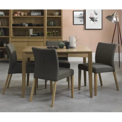 Oak Dining Table Set 4 Oak Chairs in Black Gold Fabric