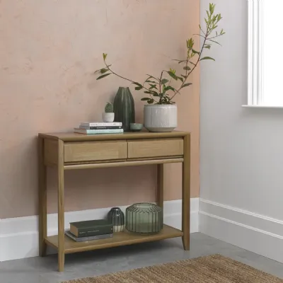 Light Oak Console Table 2 Drawers with Lower Shelf