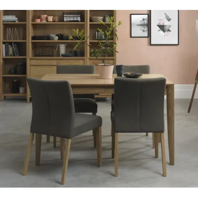 Oak 4 Dining Table And 4 Oak Chairs in Black Gold Fabric