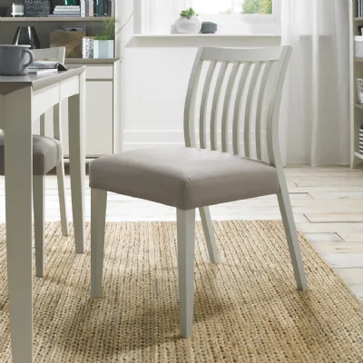 Grey Leather Grey Painted Low Slat Back Dining Chair