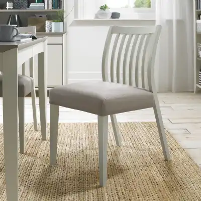 Pair of Grey Washed Low Slat Back Dining Chair Grey Leather