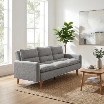 Light Grey Chenille Fabric 3 Seater Sofa Bed Wooden Legs