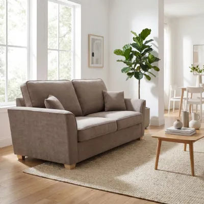 Oatmeal Fabric 3 Seater Standard Back Sofa Cushioned Seat