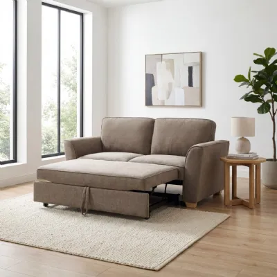Greystone Oatmeal Fabric 2 Seater Standard Back Sofa Bed