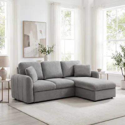 Grey Fabric Corner Sofa Bed with Storage