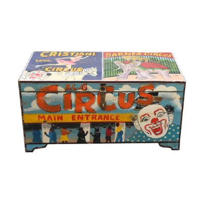 Carnival Hand Painted Multi Coloured Vintage Circus Storage Trunk Chest