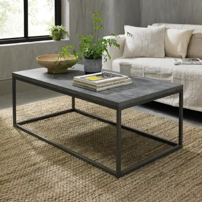 Dark Grey Top Zinc Rectangular Coffee Table Metal Base