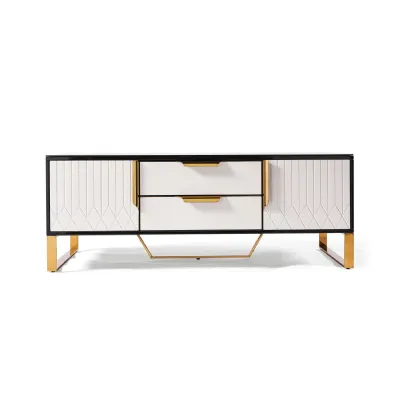 Amal Ribbed Furniture Range Black, White And Gold Sideboard