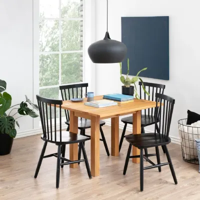 Kenley Extending Dining Table in Oak 4590cm Includes 4 Riano Dining Chairs in Black