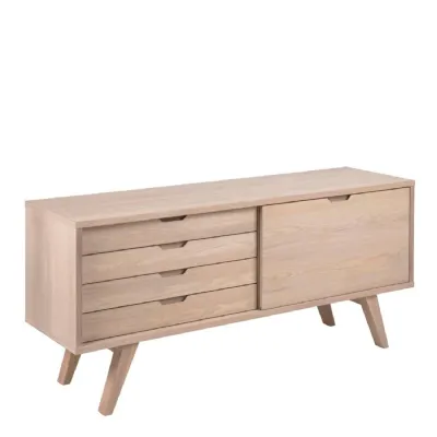 ALine Sideboard with 4 Drawers and Sliding Door in White Oak