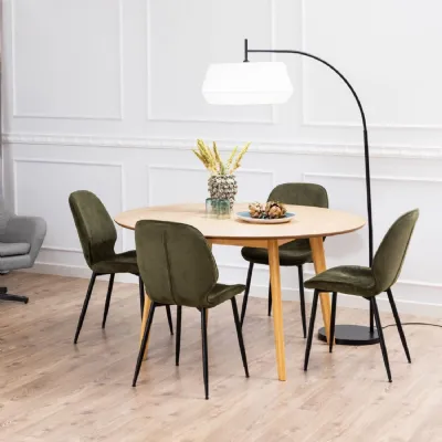 Nagano Round Dining Table in Oak includes 4 Femke Dining Chair in Olive Green