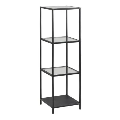 Seaford Narrow Black Metal Bookcase with 3 Glass Shelves