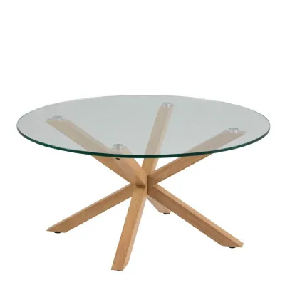 Heaven Round Coffee Table with Smoked Glass Top and Oak Legs