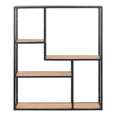 Seaford Black Metal Wide Wall Shelf with 3 Additional Oak Shelves