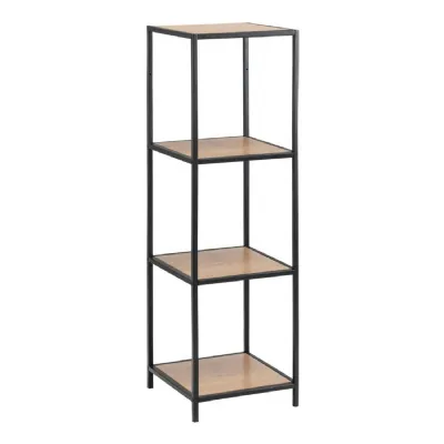 Seaford Narrow Black Metal Bookcase with 3 Oak Shelves
