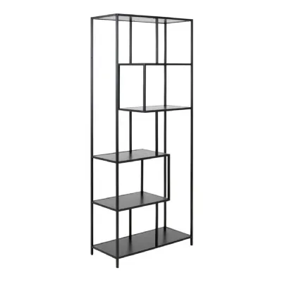 Seaford Tall Black Metal Bookcase with 5 Black Shelves
