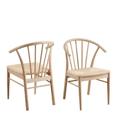 Cassandra Dining Chair with Armrest in White Oak Set of 2