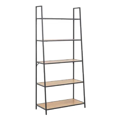 Seaford Black Metal Ladder Bookcase with 5 Oak Shelves