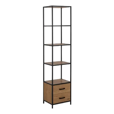 Seaford Bookcase with 2 Drawers and 3 Shelves in Black & Oak