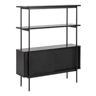 Angus Small Bookcase with 2 Sliding Doors in Black