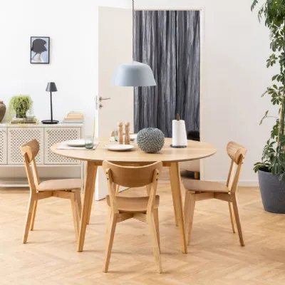 Roxby Round Dining Table in Oak 105x76cm includes 4 Roxby Dining Chairs in Oak