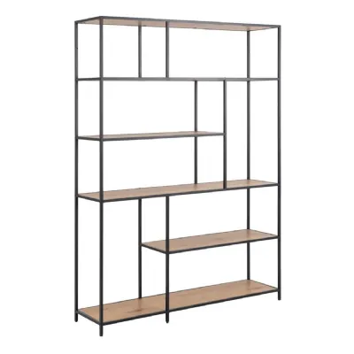 Seaford Bookcase with 5 Shelves in Black and Oak