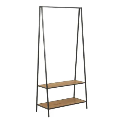 Seaford Black Metal Clothes Rack with 2 Oak Shelves