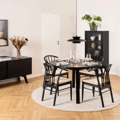 Montreux Round Extending Dining Table in Black 115154 cm includes 4 Cassandra Dining Chair includes Armrest in Black