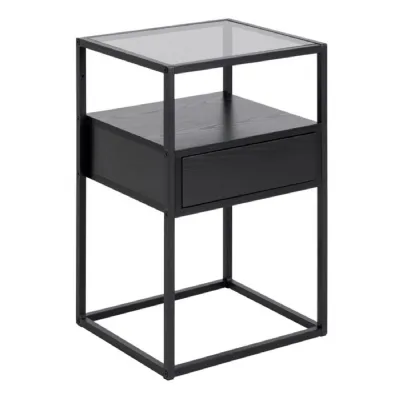 Randolf Bedside Table in Black with Smoked Glass