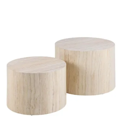 Dice Round Coffee Table Set in Light Travertine Effect