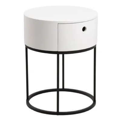 Polo Round Bedside Table in White and Black