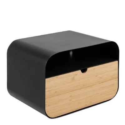 Joliet Wallmounted Bedside Table in Black and Bamboo