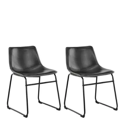 I_Oregon Dining Chair In Black with Cream Stitching, Set of 2